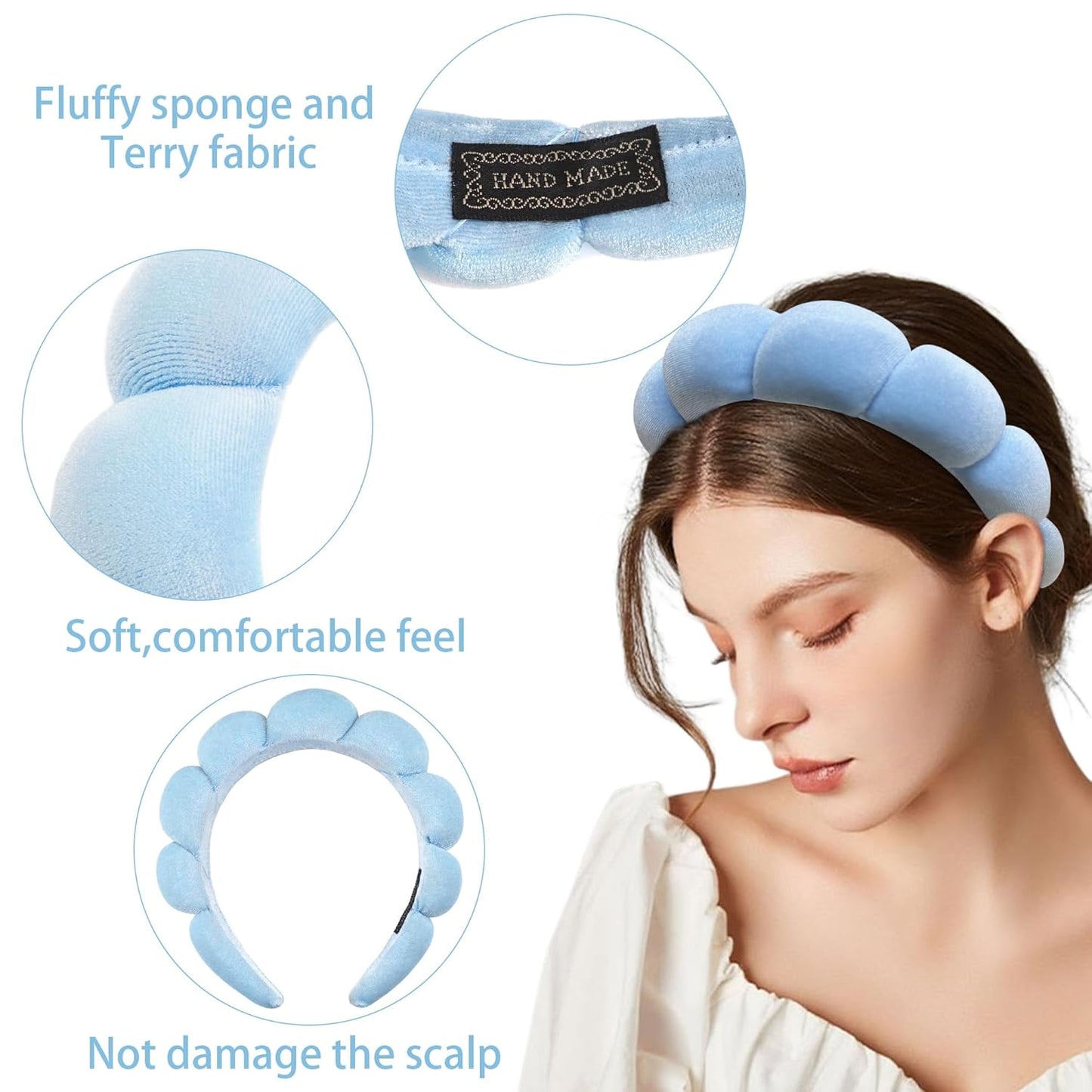 Ayesha Spa Headband for Women Sponge Headband for Washing Face Clouds Soft Hairband Makeup Headbands for Women Girls Shower Makeup Skincare (Blue)