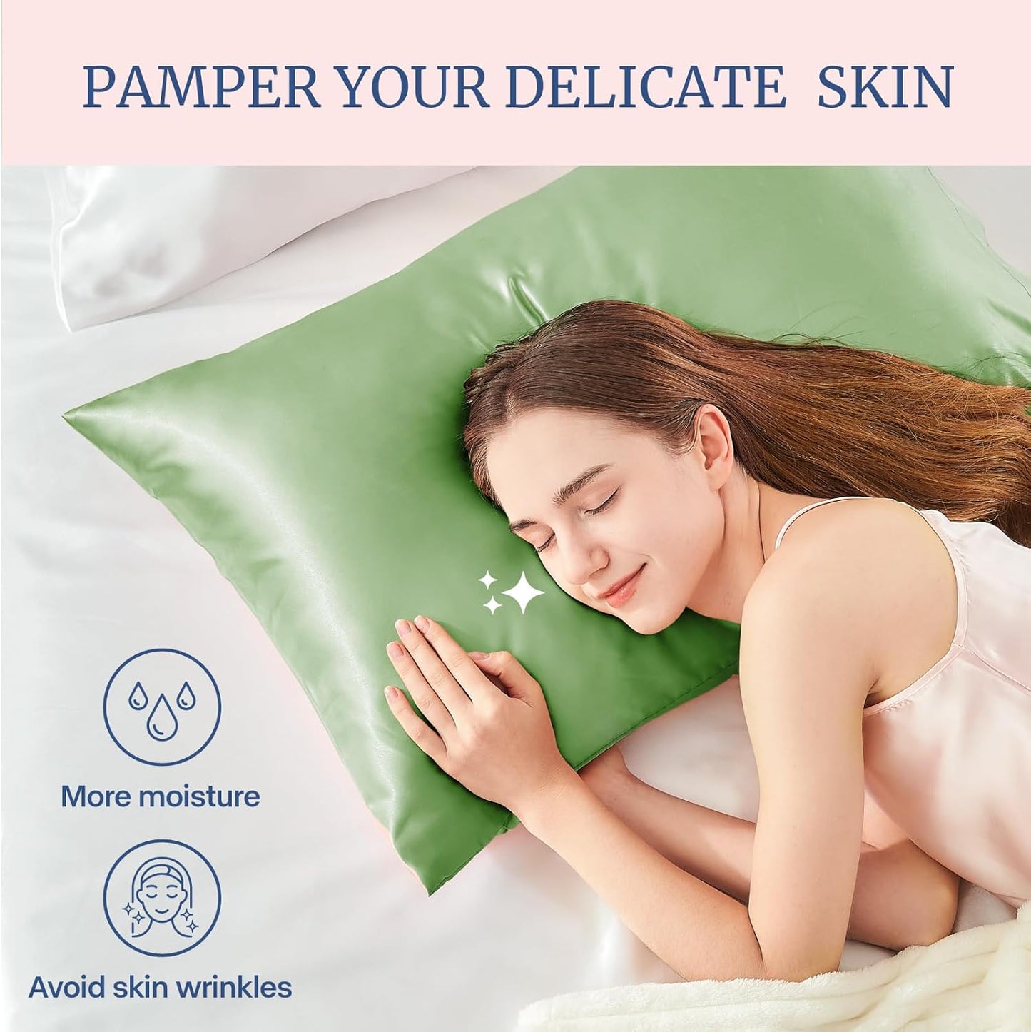 BEDELITE Satin Pillowcase for Hair and Skin, Super Soft Similar to Silk Pillow Cases 4 Pack with Envelope Closure, Cooling Pillowcases for Women Men (20"x30" Queen Size, Sage Green)