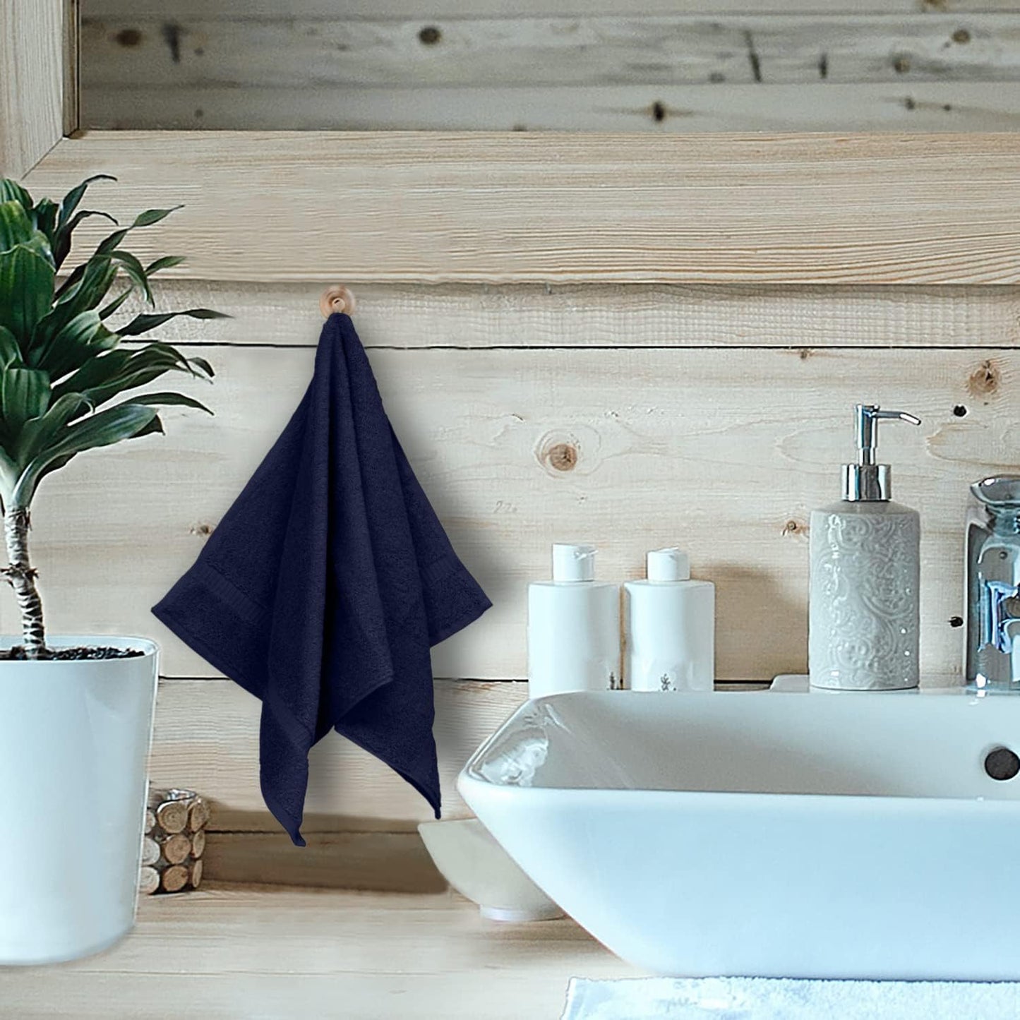 Monogrammed Hand Towel, Personalized Initial Gift, Extra Absorbent 100% Turkish Cotton - Soft Terry Finish - Set of 2 - White Block Initial I - Embroidered on Navy Blue Towels