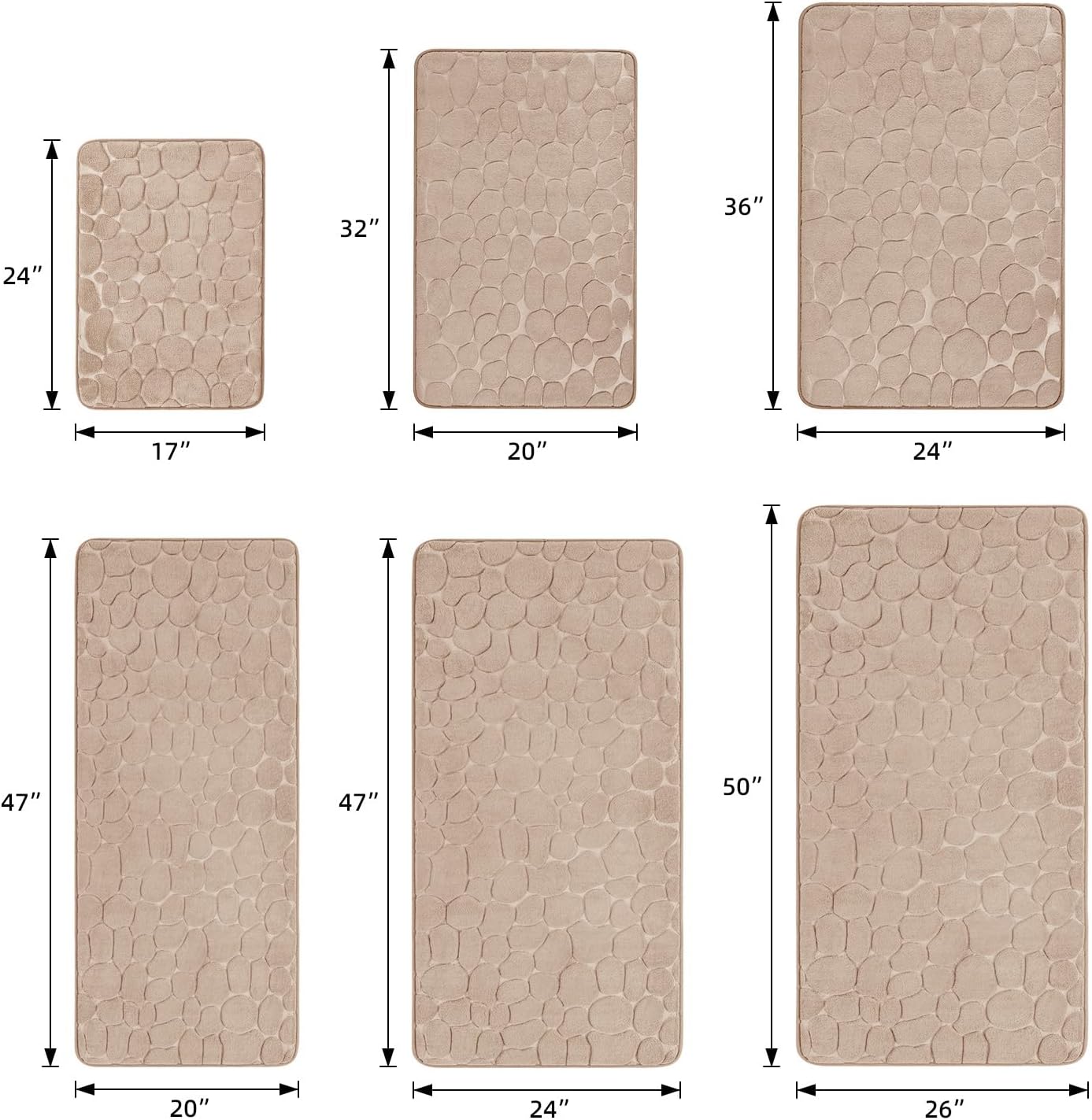 YIHOUSE Memory Foam Runner Rug, Cobblestone Bathroom Runner Rugs Super Water Absorbent Bath Mats for Bathroom Machine Washable Bath Rugs Runner for Hallway Bedroom Laundry Room(26 x 50,Khaki)