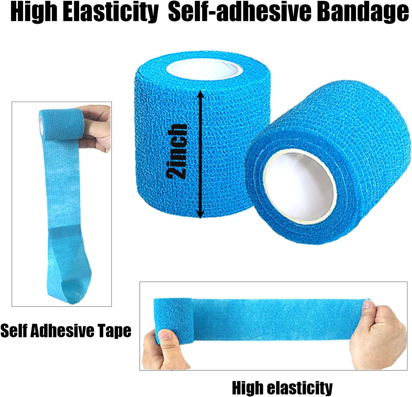 Hysiwen 6 Pack 2" x 5 Yards Self Adhesive Bandage Breathable Cohesive Wrap Self Adherent Vet Tape Self Stick Bandage Wrap for Wrist, Ankle(Multi Colors)