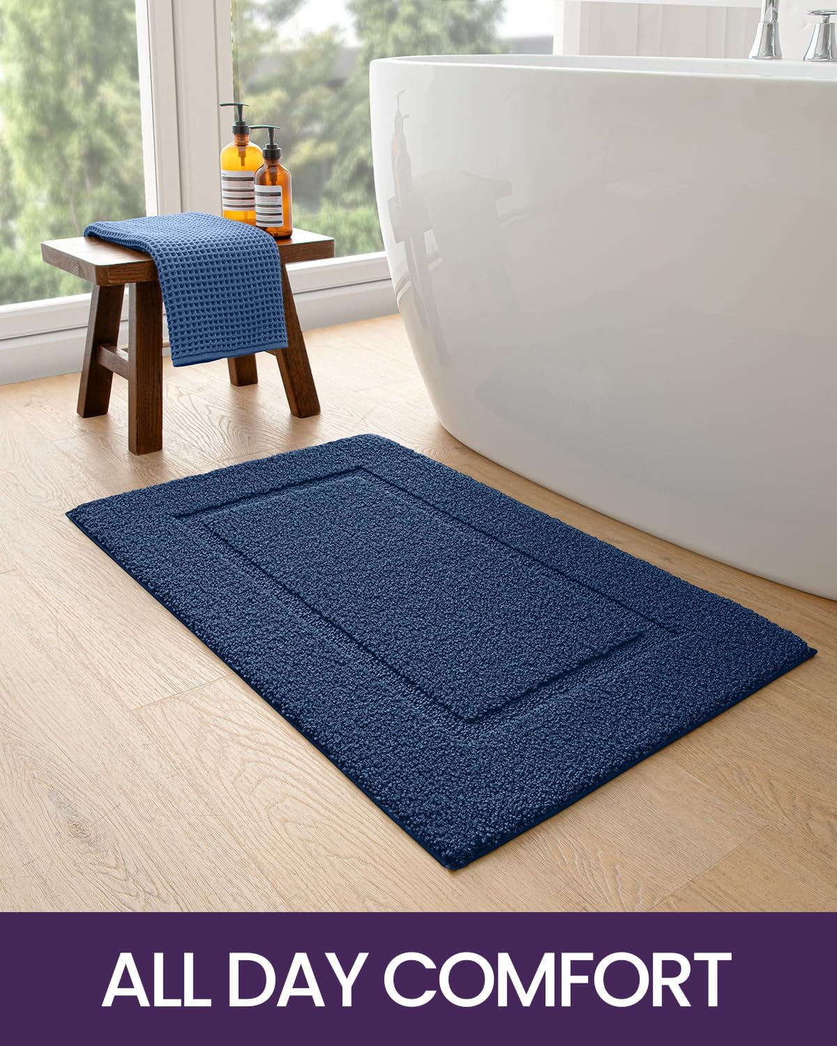 DEXI Bathroom Rugs 36x24, Washable Non Slip Bath Mat for Shower Floor, Absorbent Quick Dry Bathmat with Rubber Backing, Ultra Soft Plush Carpet for Tub, Navy