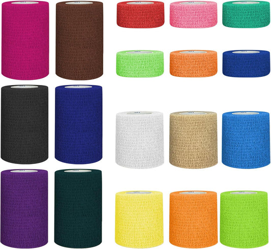 1"/2"/3" Self Adhesive Bandage Wraps, 18 Pack Colorful Self Adherent Cohesive Bandages Wrap for Wounds, Vet Wrap, Ankle Tape, Tattoo Tape Wrap, Medical Tape, Color Athletic Tape