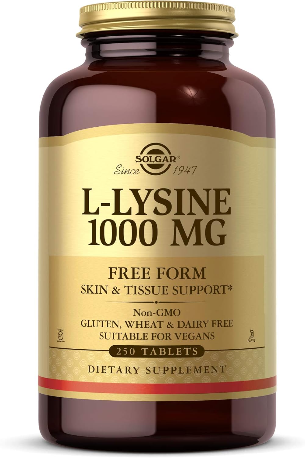 Solgar L-Lysine 1000 mg, 250 Tablets - Enhanced Absorption and Assimilation - Promotes Integrity of Skin and Lips - Collagen Support - Amino Acids - Non-GMO, Vegan, Gluten Free - 250 Servings