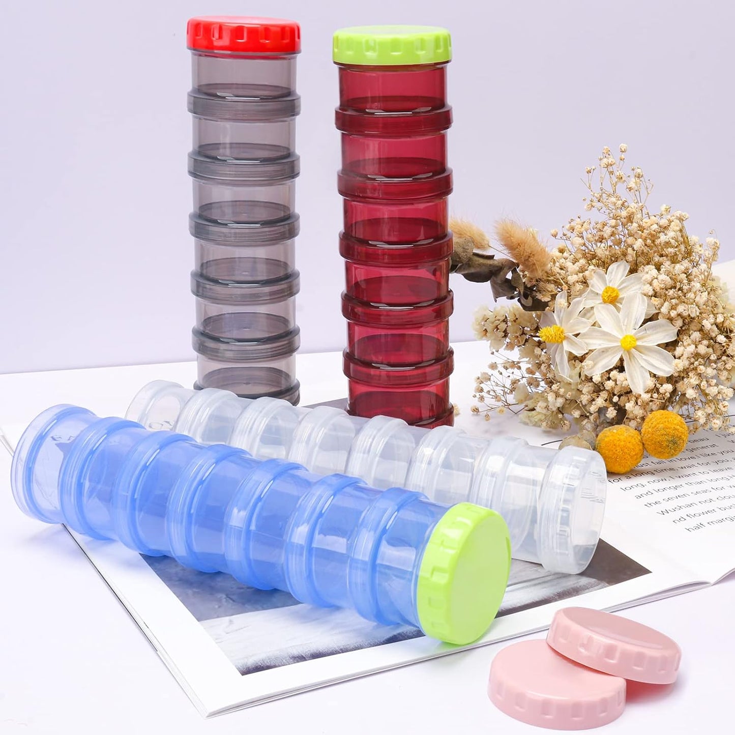 7 Day Pill Organizer Case Stackable Weekly Supplements Vitamins Pills Holder Dispenser Large Translucent Black with Extra Lid