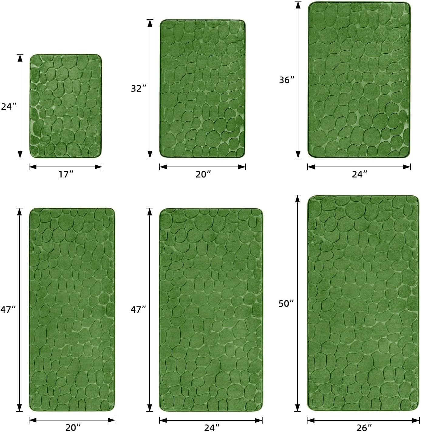 YIHOUSE Memory Foam Runner Rug, Cobblestone Bathroom Runner Rugs Super Water Absorbent Bath Mats for Bathroom Machine Washable Bath Rugs Runner for Hallway Bedroom Laundry Room(24 x 47,Green)