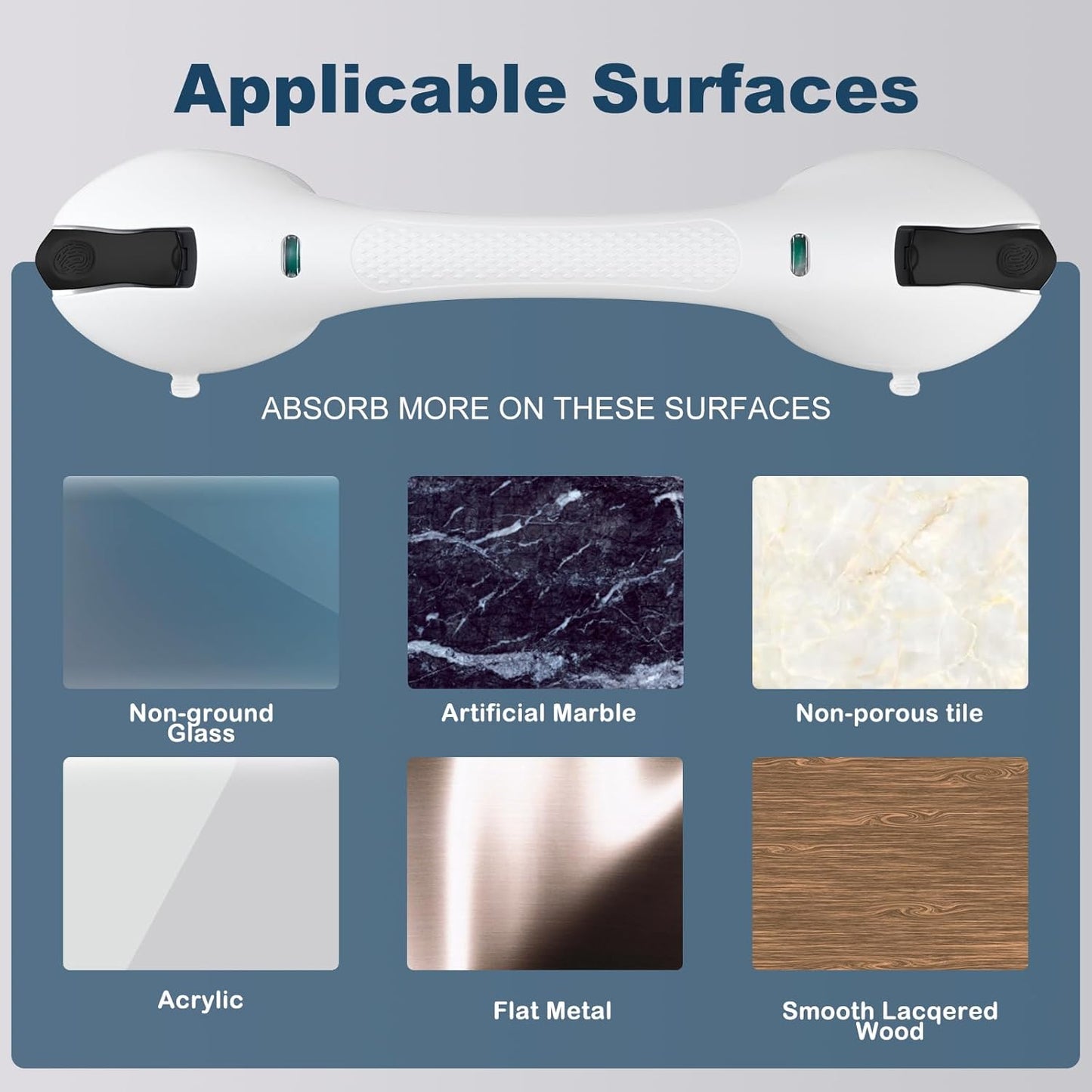 Shower Grab Bar 2 PCS Suction Grab Bars for Bathtubs and Showers, Shower Handle Removable Shower Handrails for Kids, Bathroom Safety Grip Waterproof(White)