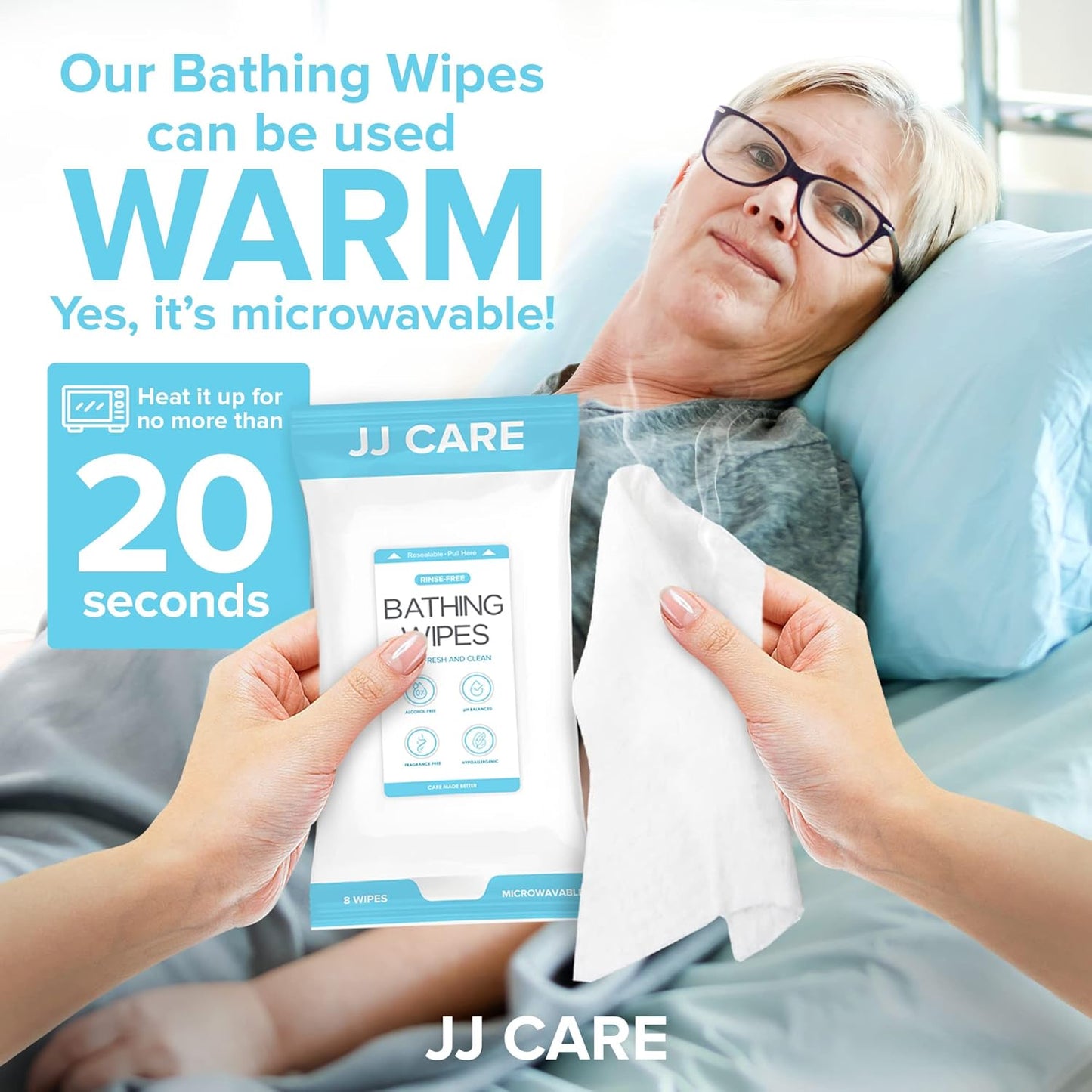 JJ CARE Shower Wipes For Adults No Rinse - Bulk Pack of 40 Body Wipes for Adults Bathing | 320 Count Disposable No Rinse Disposable Washcloths, Waterless Body Wash for Elderly