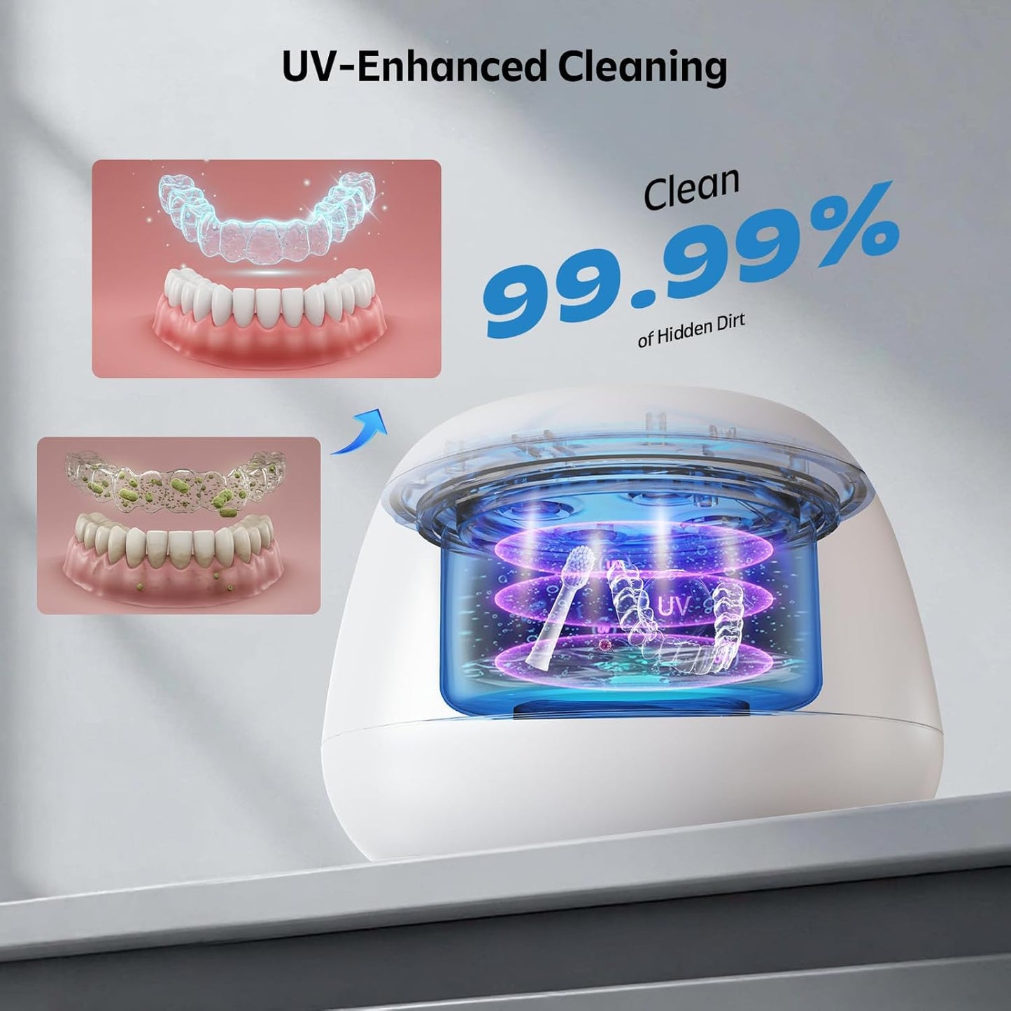 Ultrasonic Retainer Cleaner Machine 48kHz Denture and Aligner Cleaning Pod for Mouth Guards Night Guards Dental Trays Braces Toothbrushes Jewelry with 200ML Capacity (Blue)