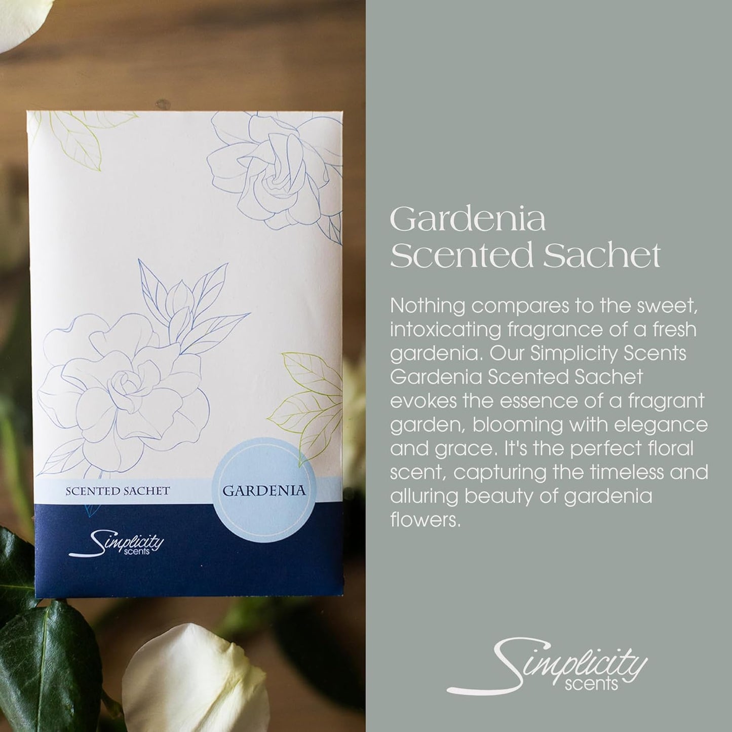 Gardenia Scented Sachets Pack of 6, Spring and Summer - Long-Lasting Scented Bags, Home Fragrance, Air Freshener & Deodorizer for Closet, Room, Drawer, or Cars, Made in USA