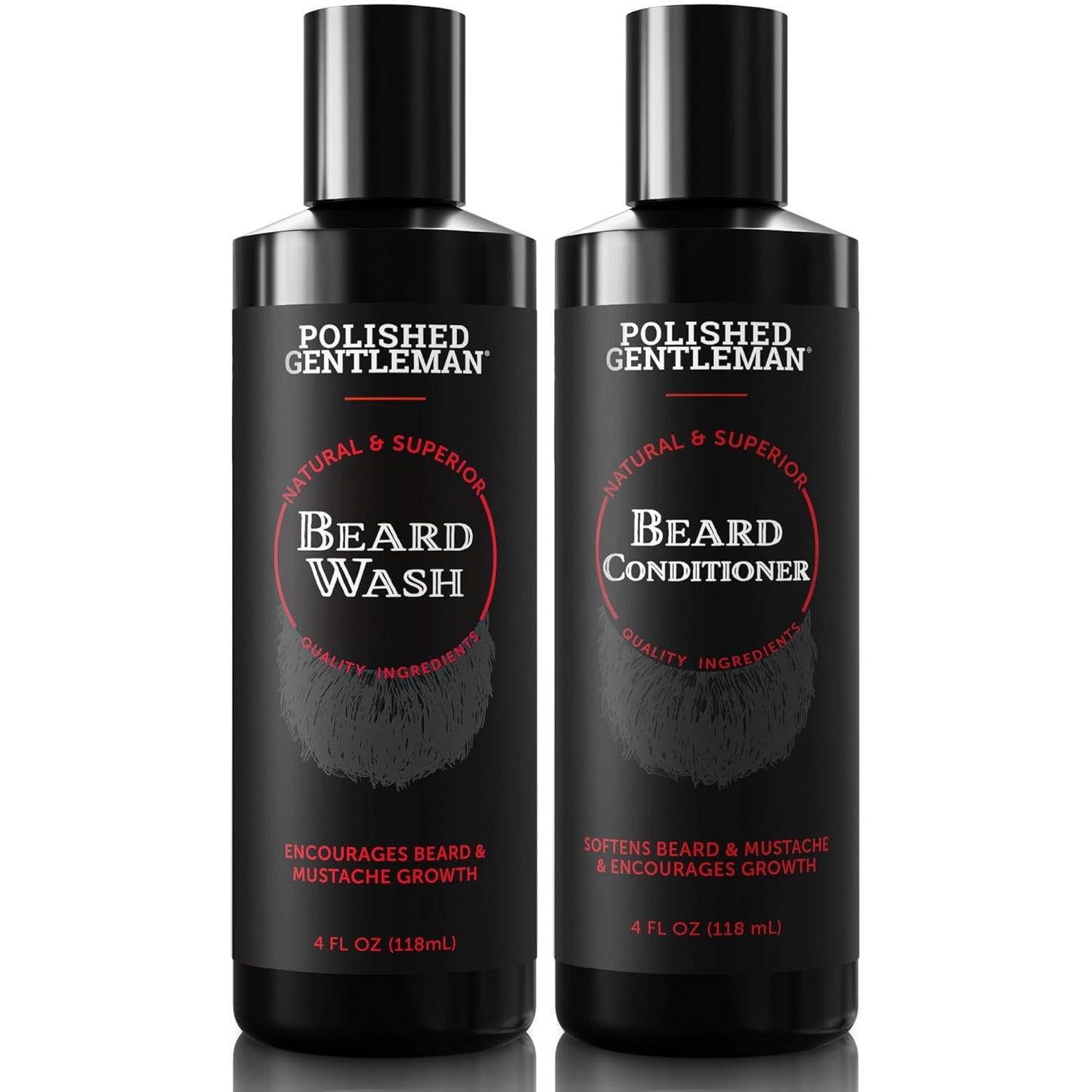 Polished Gentleman Beard Wash and Conditioner Set - Softens and Strengthens - Beard Shampoo with Growth Oil - Moisturizer & Beard Thickener - Tea Tree Unscented - Paraben-Free & Sulfate-Free (4oz)