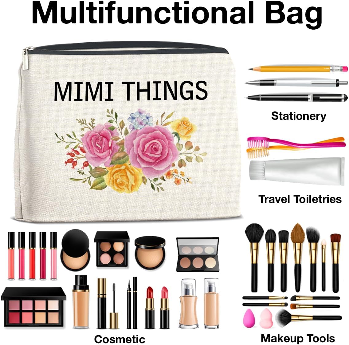 Mimi Makeup Bag Grandma Gifts from Grandkids Granddaughter, Gift for Grandmother Nana Grammy Mimi Things Cosmetic Bag Zipper Makeup Pouch