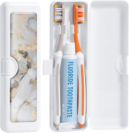 Toothbrush Travel Case - Colorful Pattern, Holder and Covers for Toothbrushes, Includes Tongue Scraper Case