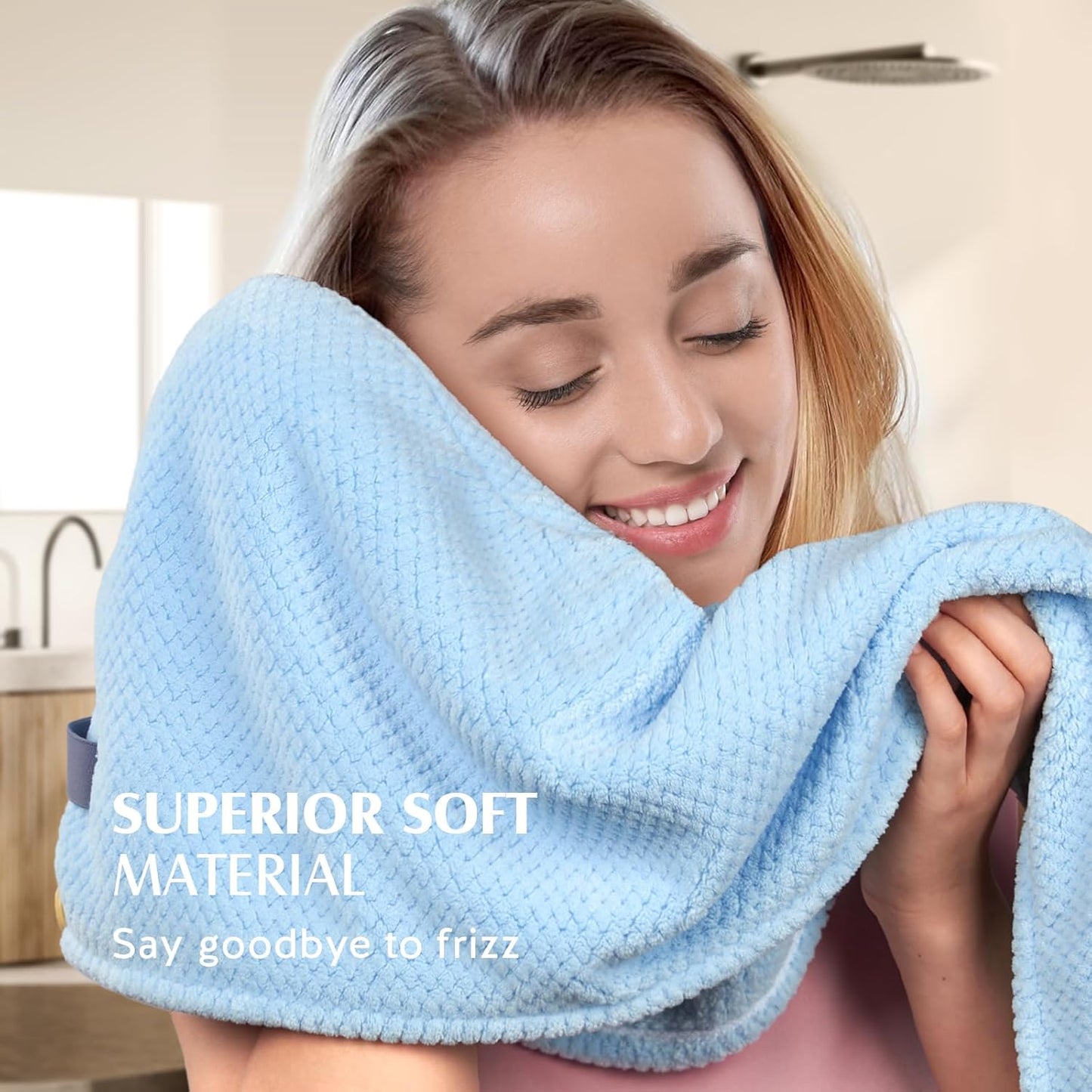 YFONG 3 Pack Large Microfiber Hair Towel Wrap, 30" x 10" Thicker Anti Frizz Quick Dry Hair Towels for Women Long, Curly, Thick Hair, Super Absorbent Hair Turban for Wet Hair (Grey, Pink, Blue)