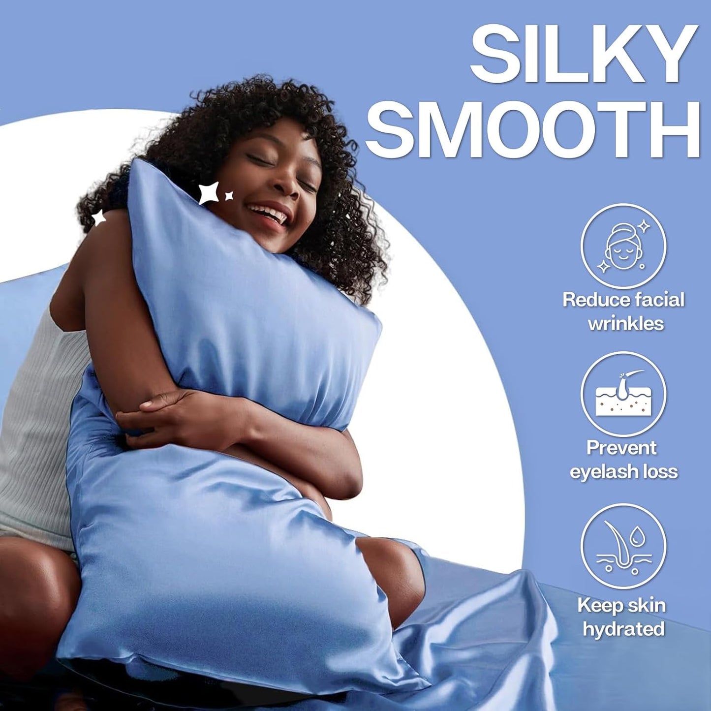 MR&HM Satin Pillowcase for Hair and Skin, Silk Satin Pillowcase 2 Pack, King Size Pillow Cases Set of 2, Silky Pillow Cover with Envelope Closure (20x40, Sky Blue)