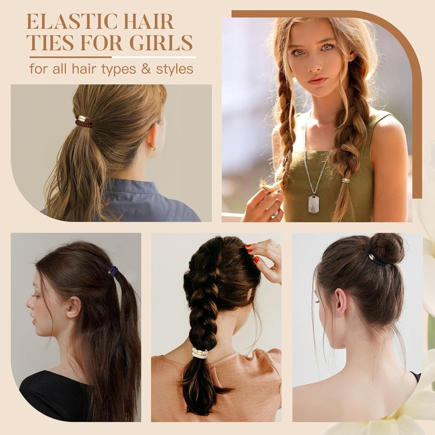 Hair Ties No Damage - 10PCS Ponytail Holders - Elastic Hair Ties for Thick Hair - Braided Hair Bands for Women Girls's Hair - Classic Dinner