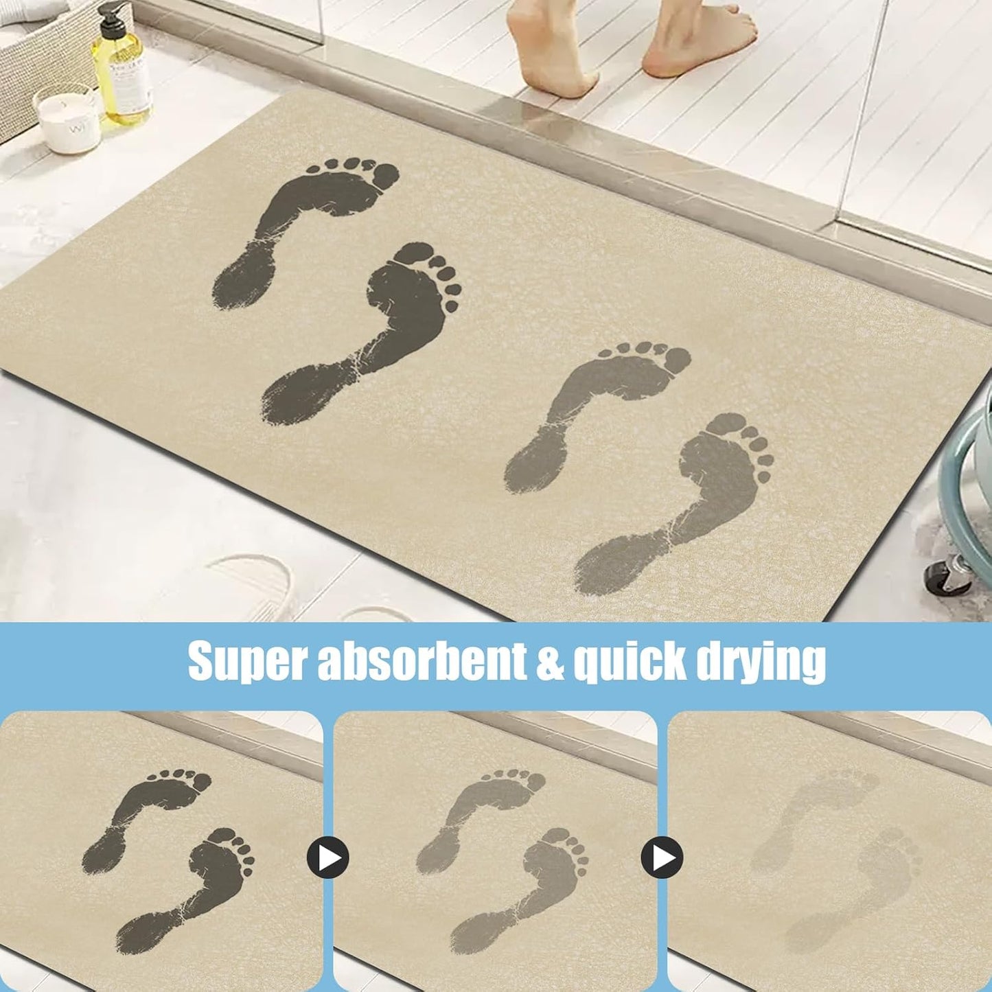 Diatomaceous Earth Bath mat Bathroom Rugs Super Absorbent Quick Dry Non Slip Bath Mat Thin Bathroom Floor Mats Fit Under Door-Shower Rug for in Front of Bathtub Shower, Coffee, 15.7"x35.4"