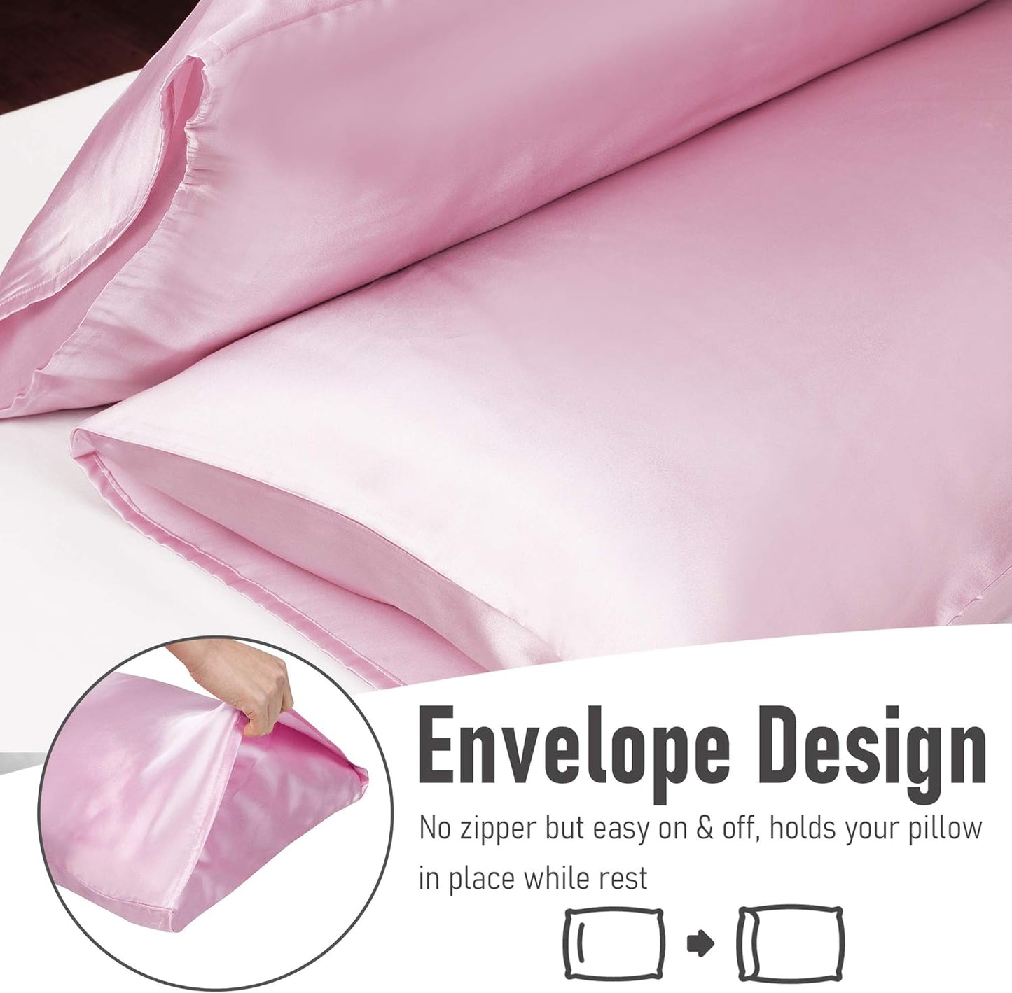 Tyfitb Satin Pillowcase Set for Hair & Skin Care – Cooling, Hypoallergenic, Anti-Frizz, Wrinkle-Free – Soft, Luxurious Pillowcases with Envelope Closure – 2-Pack, King Size 20x36, Gift-Ready