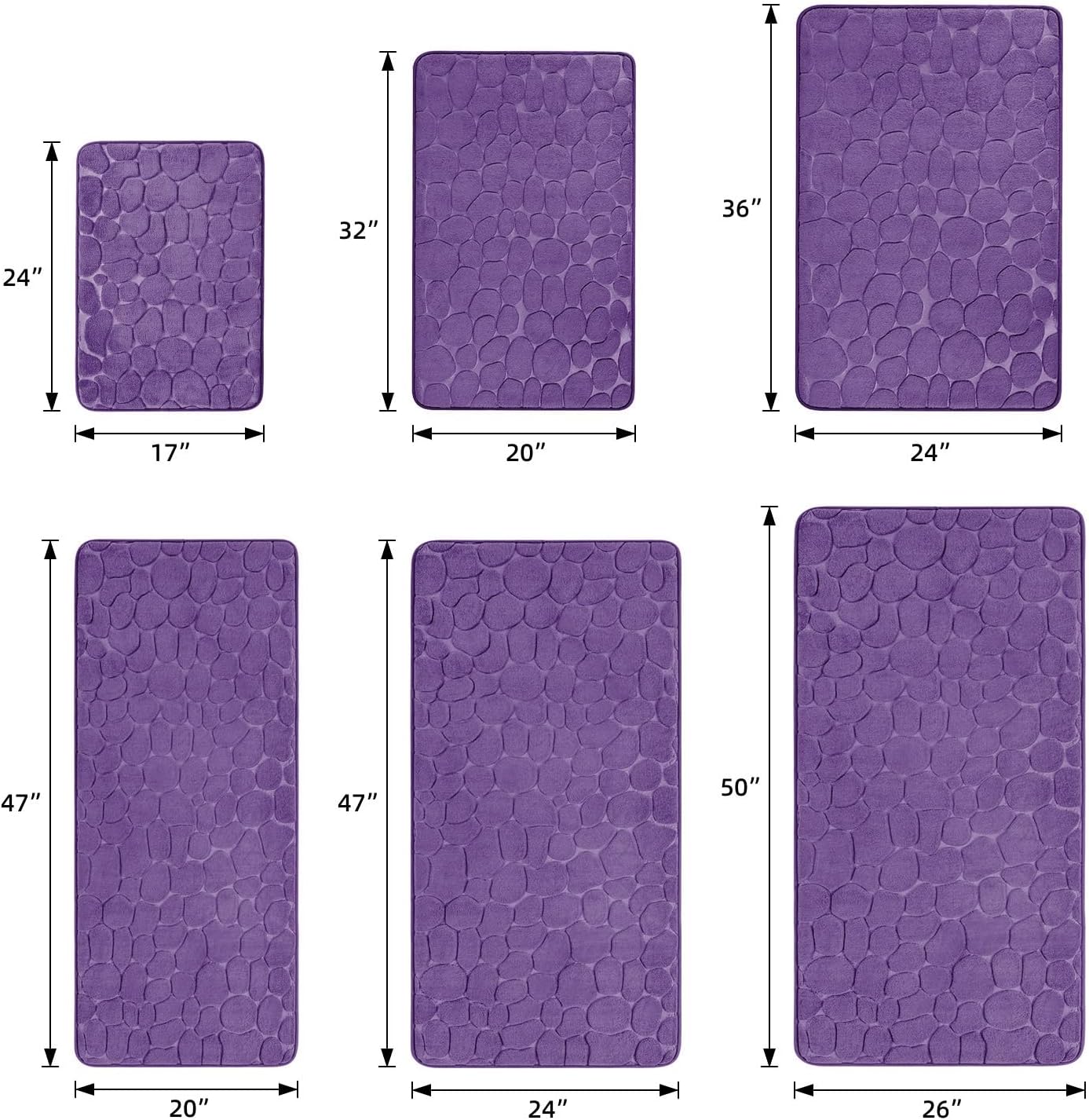 YIHOUSE Memory Foam Runner Rug, Cobblestone Bathroom Runner Rugs Super Water Absorbent Bath Mats for Bathroom Machine Washable Bath Rugs Runner for Hallway Bedroom Laundry Room(24 x 47,Eggplant)