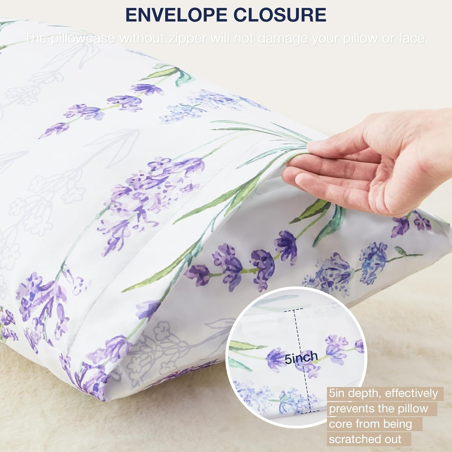 EXQ Home Satin Pillowcase for Hair and Skin Queen - Lavender Printed Silk Pillowcase 2 Pack 20x30 inches - Satin Pillow Cases Set of 2 with Envelope Closure, Gifts for Women