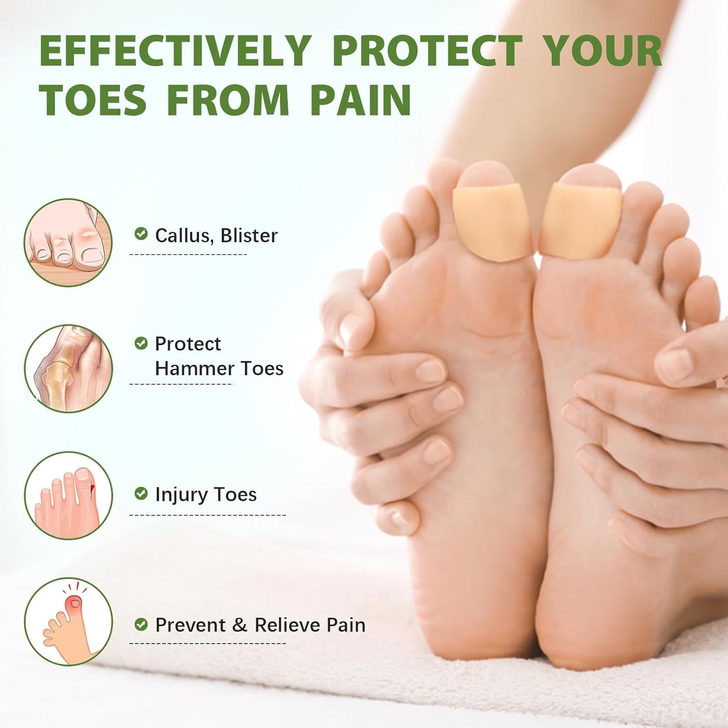 Bukihome Silicone Toe Protectors – 14 Pack Silicone Toe Sleeve for Hammer Toes, Corns, Calluses, Blisters – Soft Gel Protector Toe Cushions for Pain Relief (Beige, Large)