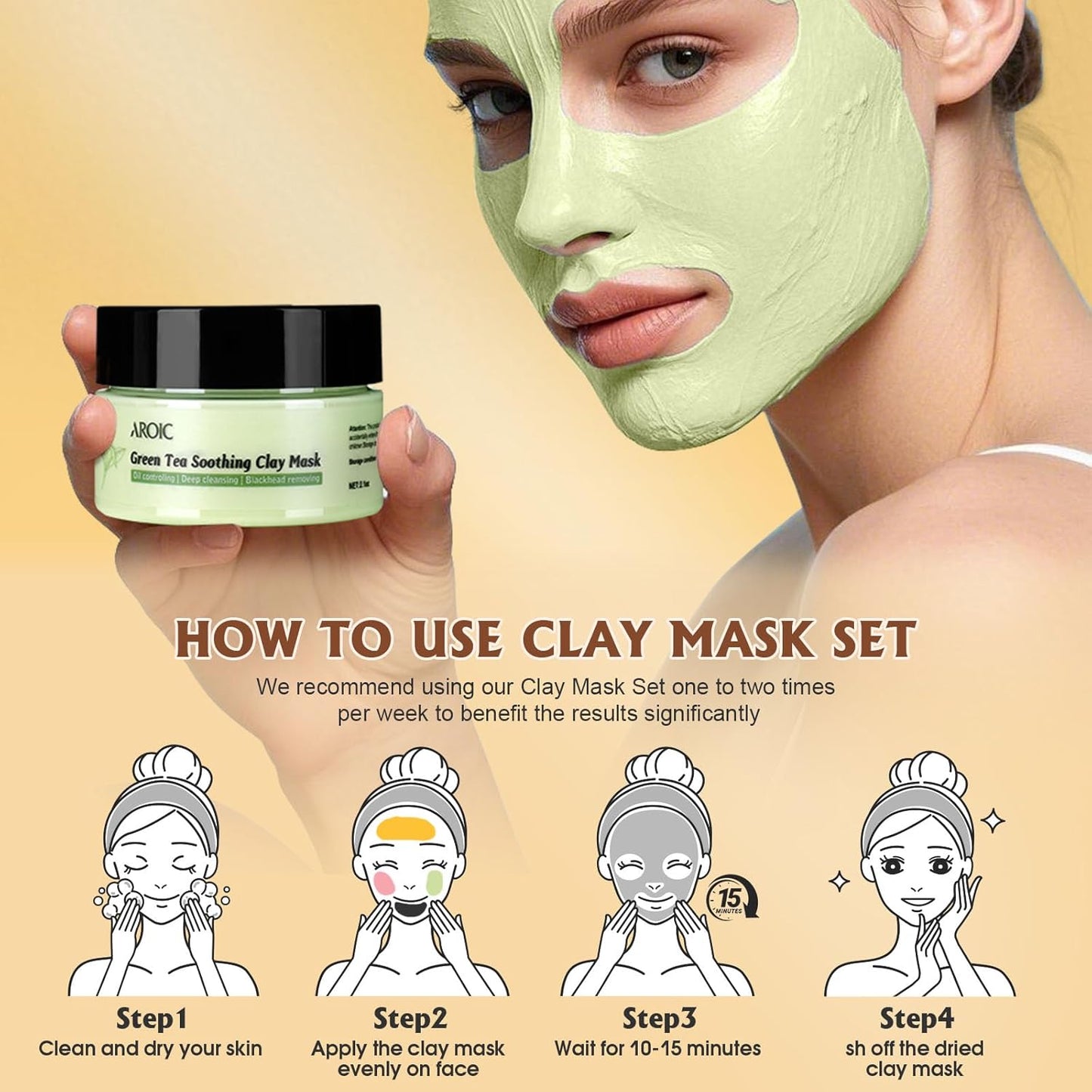 4 Pack Clay Mask, Vitamin C Turmeric Dead Sea Mud Facial Mask, Rose, Green Tea Clay Masque Set - Weekly Self Care Spa Gift for Women and Men, Skincare for Deep Cleansing Pore Minimizing Face Masks