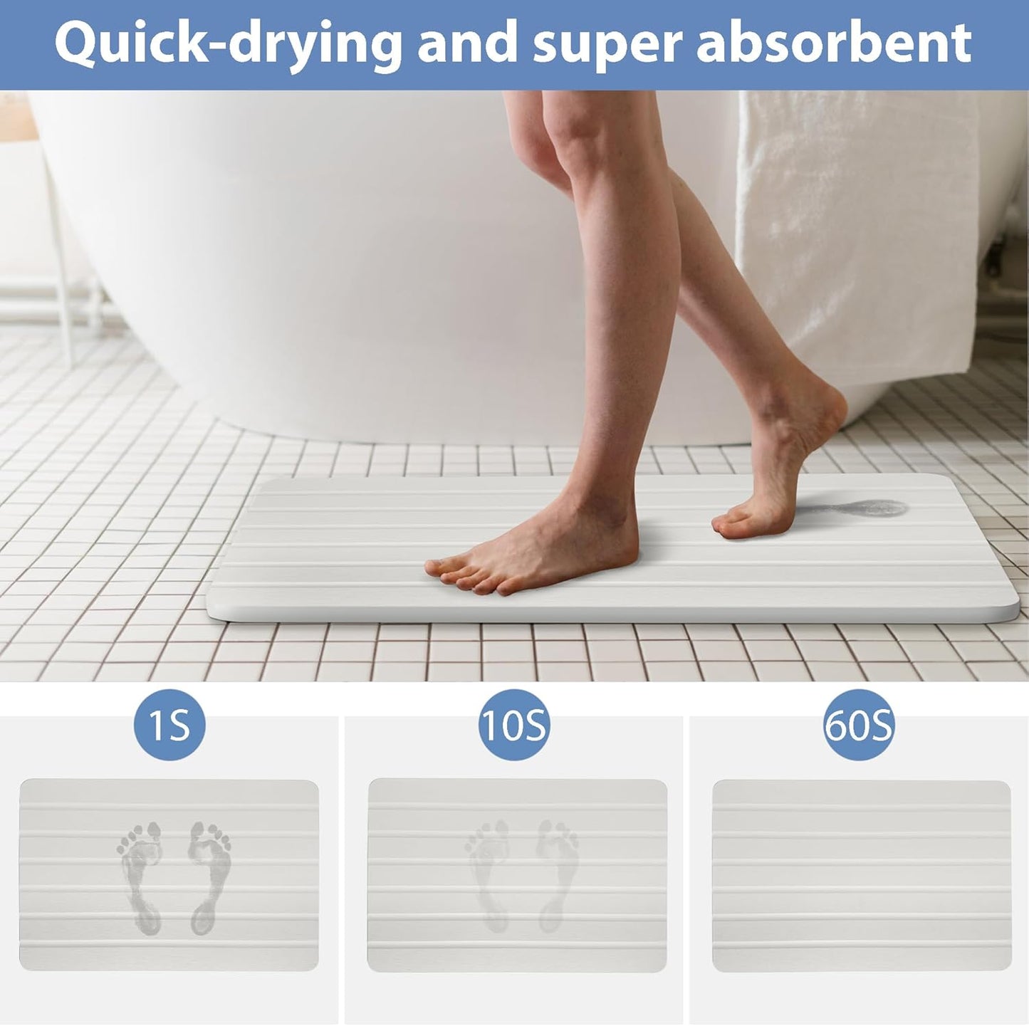 Absorbent Stone Bath Mat, Diatomaceous Earth Shower Mats, Non-Slip Water Absorbing Diatomite Stone Mat for Bathroom Floor, Quick-Drying Easy to Clean