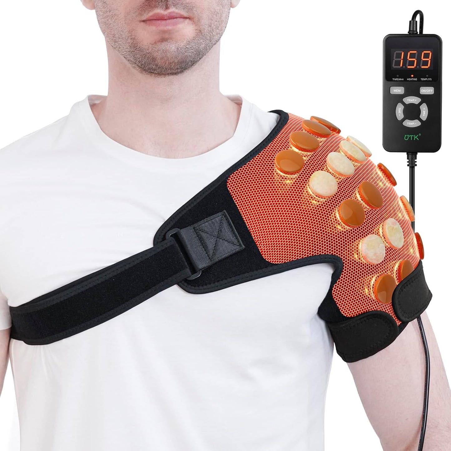 UTK Far Infrared Shoulder Heating Pad, Hot to 159℉, Gift for Men, Heating Pads for Rotator Cuff Pain Relief, 24 Timers, Auto-Off, 24 Natural Jade, 27-52" Adjustable Size Shoulder Wrap