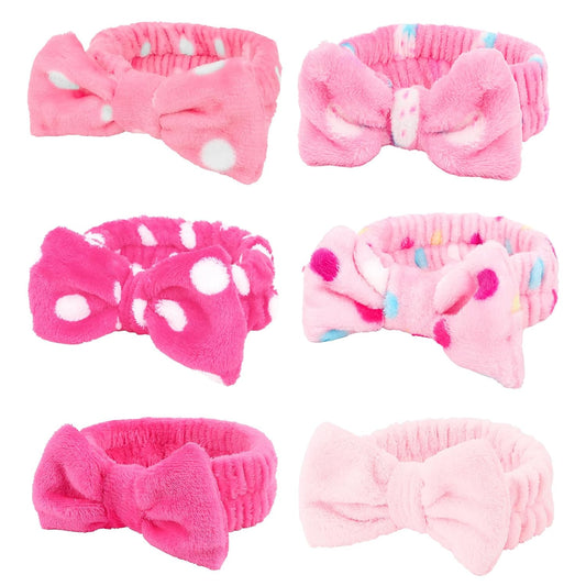 Casoty 6 Pcs Spa Headbands, Hair Holder for Washing Face, Soft Coral Fleece Facewash Headband, Bow Hair Bands, Beauty Headbands for Face Washing Shower Skin Care Yoga