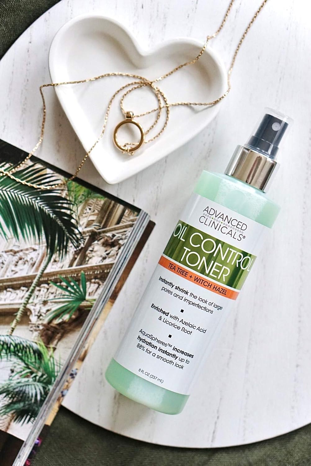 Advanced Clinicals Oil Control Purifying Facial Mist Toner. Hydrating, Non-Greasy Tea Tree Oil, Witch Hazel Toner W/Aloe Vera Face Mist Cleans Pores & Clears Acne All Skin Types, 8 Fl Oz (Pack of 1)