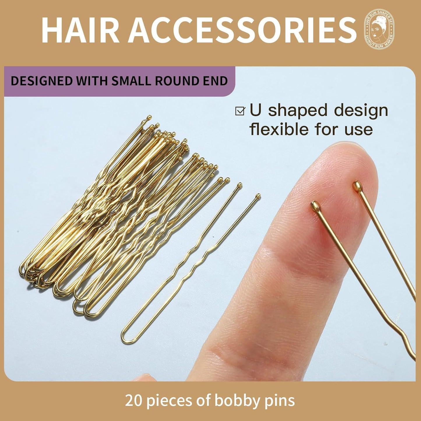 Teenitor 4pcs Hair Bun Shaper Set with Extra-large, Large, Medium, Small Donut Hair Bun Maker, 20pcs Large Bobby Pins, Cream Color