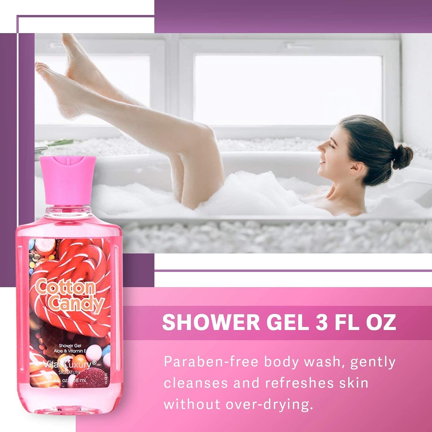 Cotton Candy Bath & Body Care Travel Set, Home Spa Gift Set Includes Body Lotion, Shower Gel, and Fragrance Mist, Personal Body Care Travel Set, Birthday Mother's Valentine's Day Gifts