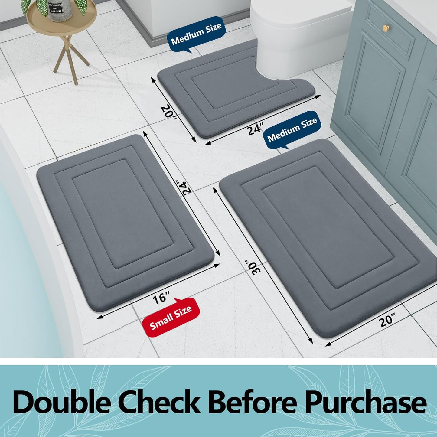 Arotive Memory Foam U-Shaped Toilet Rugs 24" x 20", Super Soft Absorbent Contoured Bathroom Rugs, Machine Washable Contour Bath Mats for Bathroom Toilet Base, Dark Grey