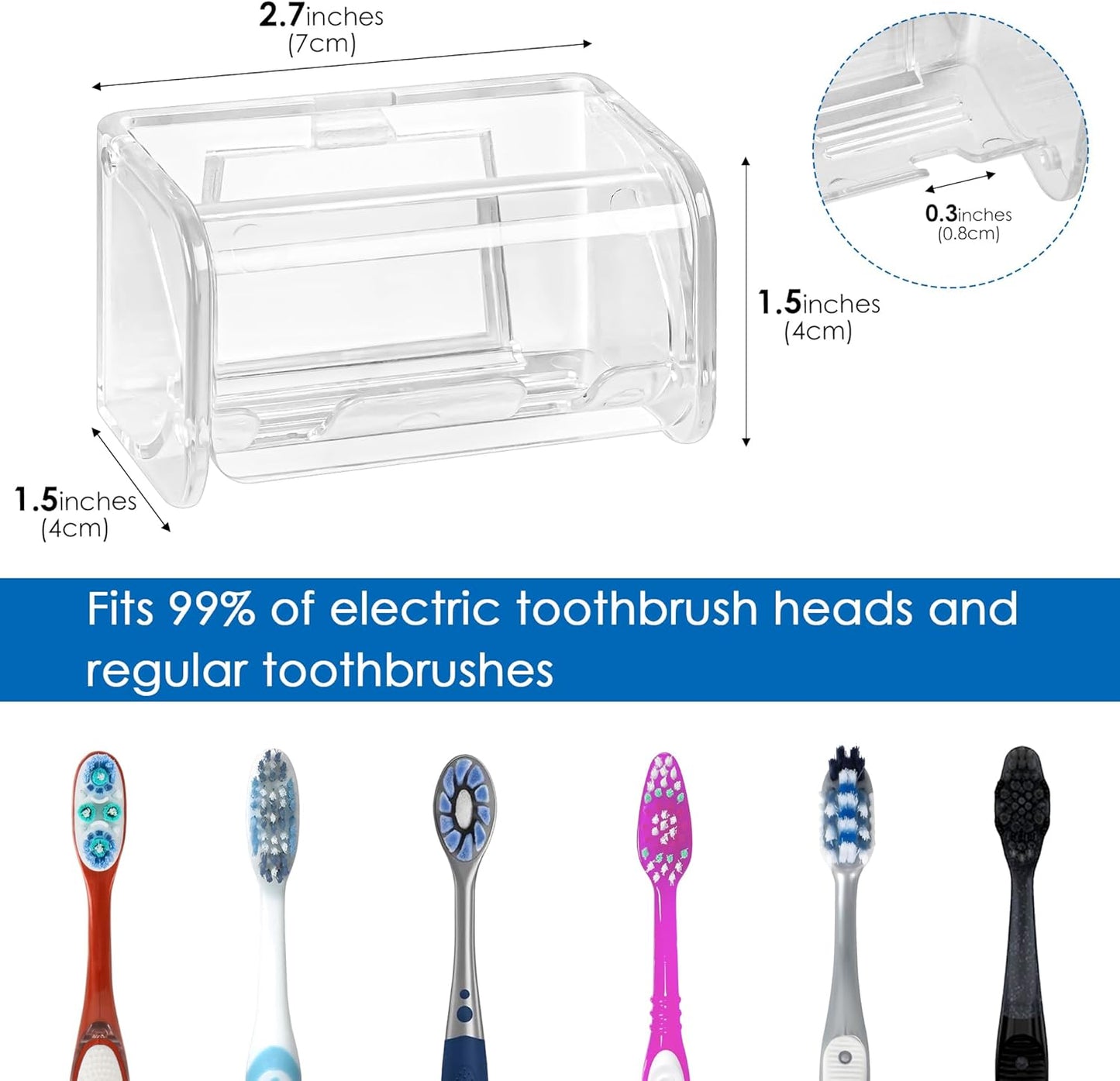 Toothbrush Holder Wall Mounted with Cover for Bathroom, 2 Slots Toothbrush Storage Organizer for Shower, Self Adhesive Toothbrush Hanger Rack for Dorm, Cabinet (Clear)