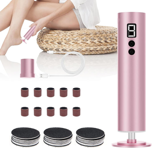 Professional Electric Foot File Tool -Callus Remover Rotating Grinder,1200mAh Rechargeable Battery, 1-Hour Continuous Use, Foot Drill & Sander,Adjustable Speed Foot Files for Deadskin(Pink)