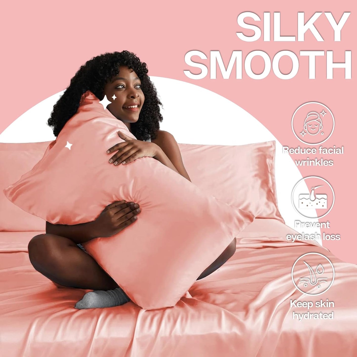 MR&HM Satin Pillowcase for Hair and Skin, Silk Satin Pillowcase 2 Pack, King Size Pillow Cases Set of 2, Silky Pillow Cover with Envelope Closure (20x36, Blush)