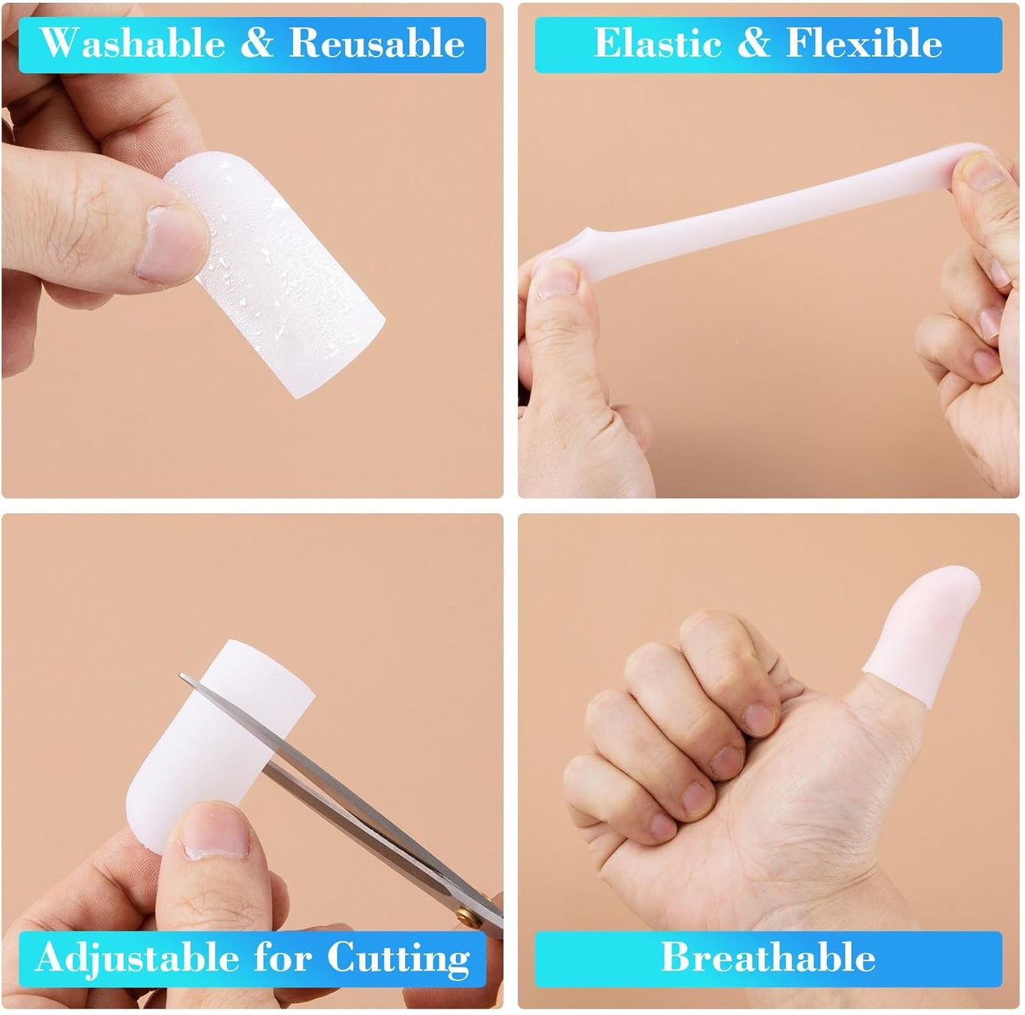 ANCIRS 10pcs Gel Finger Support Protector Caps Gloves, Gel Finger Cots/Covers, Silicone Fingertips for Hands Cracking, Eczema Skin, Trigger Finger Arthritis Pain Relief (Small, White)