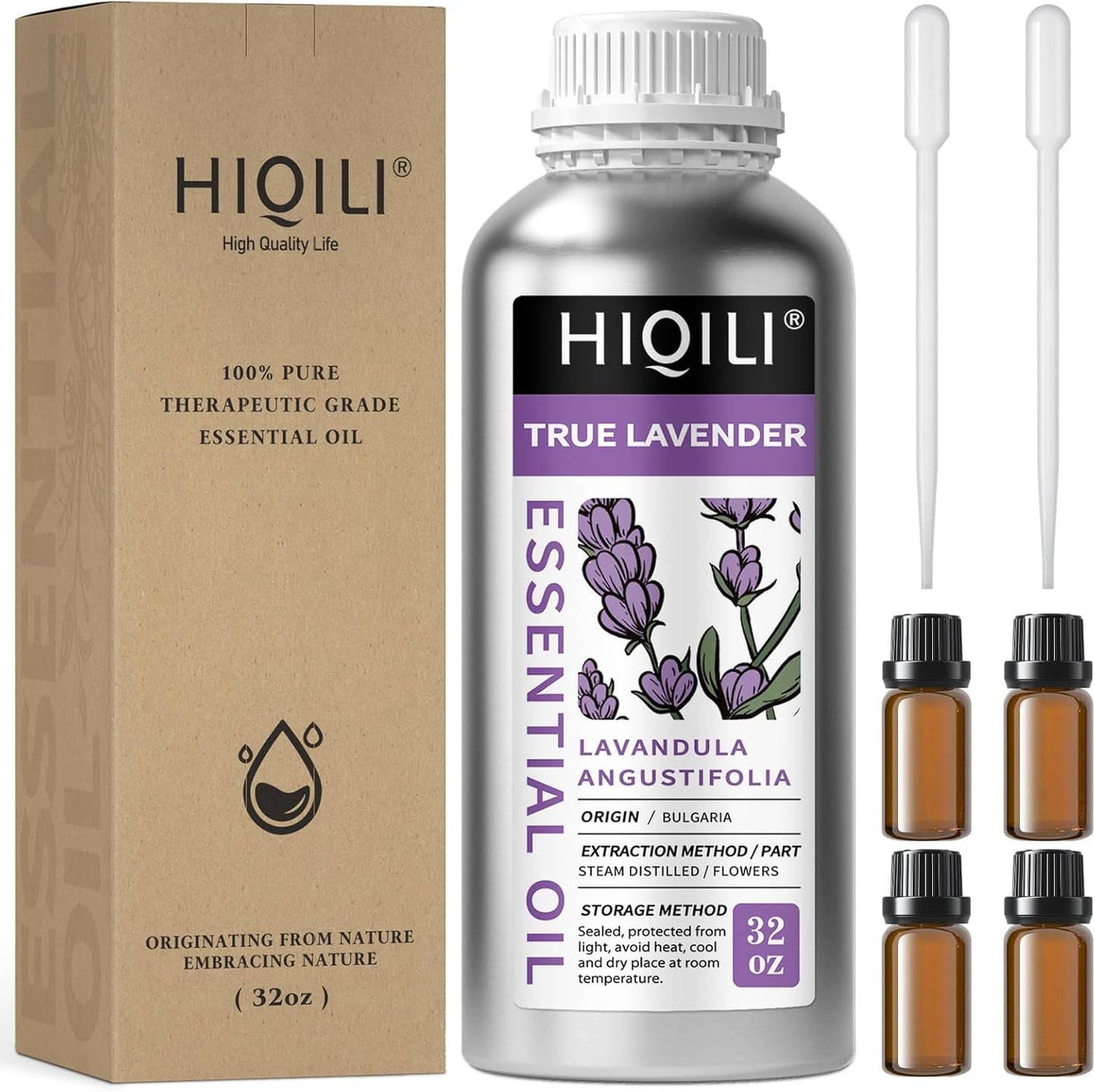 HIQILI 32 Fl Oz Lavender Essential Oil Pure, for Aromatherapy Diffuser, Hair, Includes Premium Quality Glass Dropper-32 Ounces