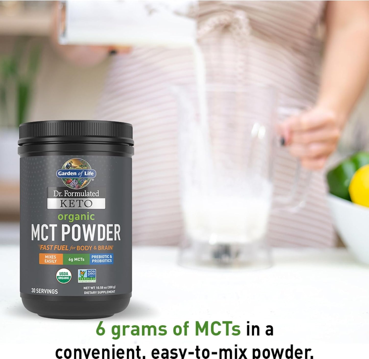 Garden of Life Dr. Formulated Keto Organic MCT Powder - 30 Servings, 6g MCTs from Coconuts Plus Prebiotic Fiber & Probiotics, Certified Organic, Non-GMO, Vegan, Gluten Free