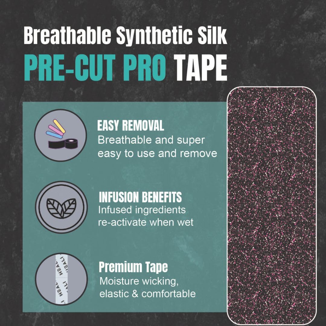 Heali Kinesiology Tape with Magnesium and Menthol, 20 Pcs Precut Strips, K Tape Roll, Knees, Physical Therapy Sports Tape for Muscles and Joints, Water Resistant, Pink Splatter