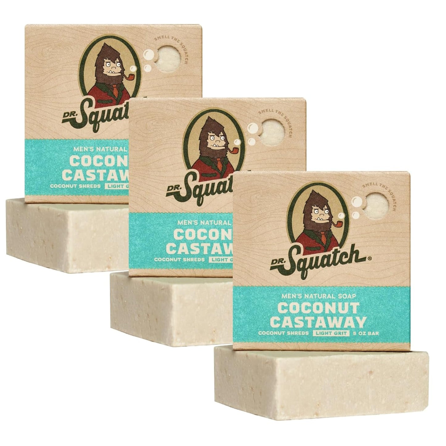 Dr. Squatch Natural Bar Soap for Men - Cold Process Soap with No Harsh Chemicals - Coconut Castaway (5 oz, 3-Pack)