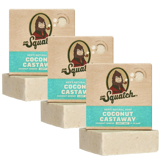 Dr. Squatch Natural Bar Soap for Men - Cold Process Soap with No Harsh Chemicals - Coconut Castaway (5 oz, 3-Pack)