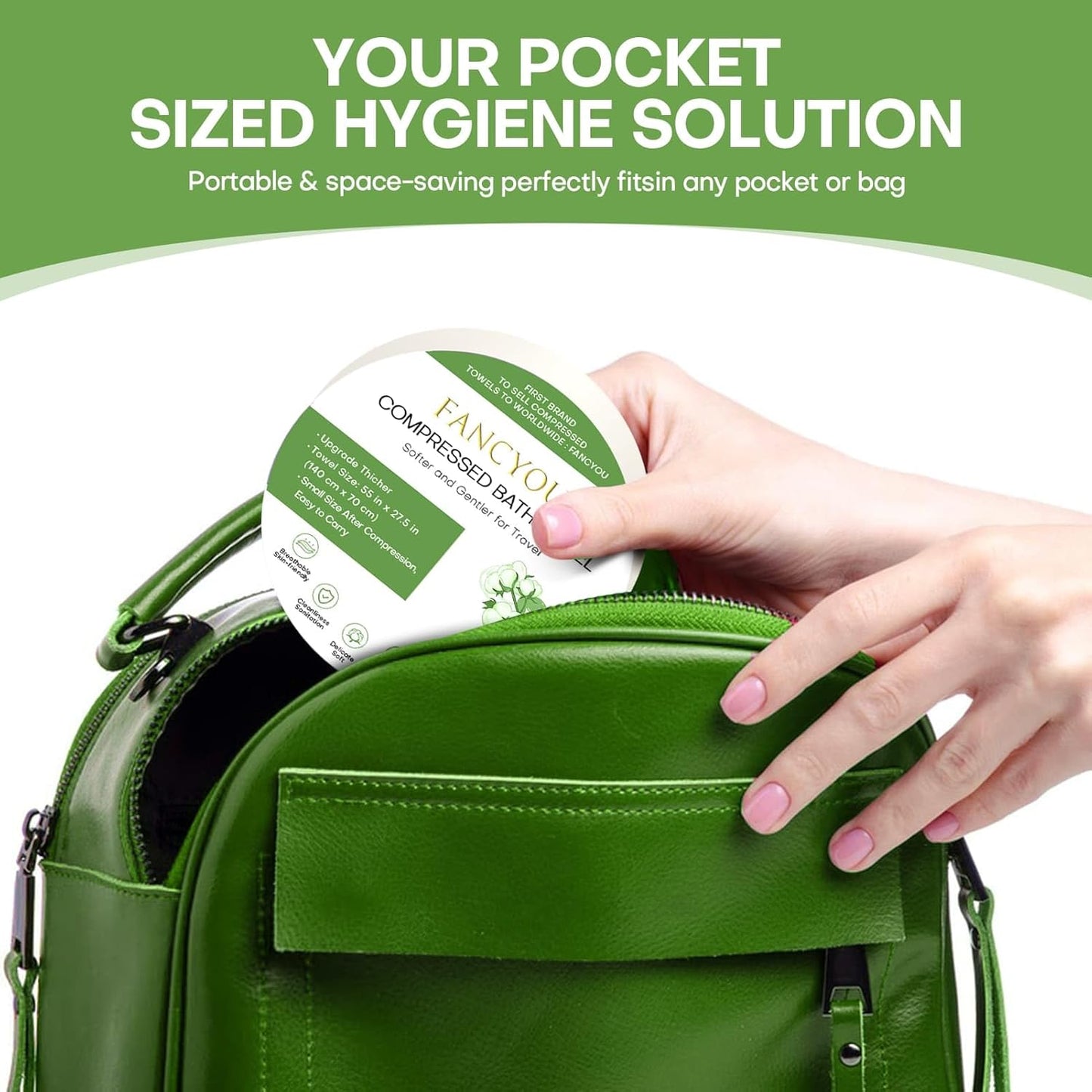 Compressed Towel Tablets Disposable Bath Towels for Travel, 55.1 x 27.5 inch Large Face Cloth Compact Reusable Body Washcloths for Hotel Bathroom Camping Beach Swimming Vacation(5 Pack Green)