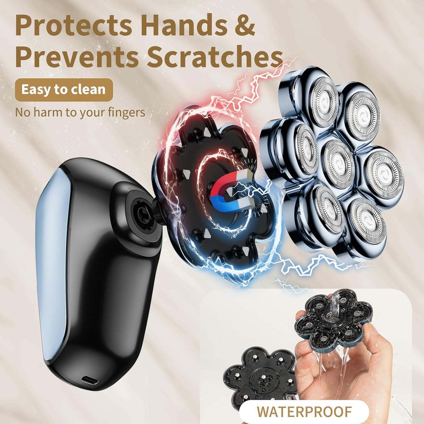 SHPAVVER Head Shavers for Bald Men: 5-in-1 Electric Razor - IPX7 Waterproof Shaving Grooming Kit for Balder - Turbo Speed & Precision Blades (Dark Blue)