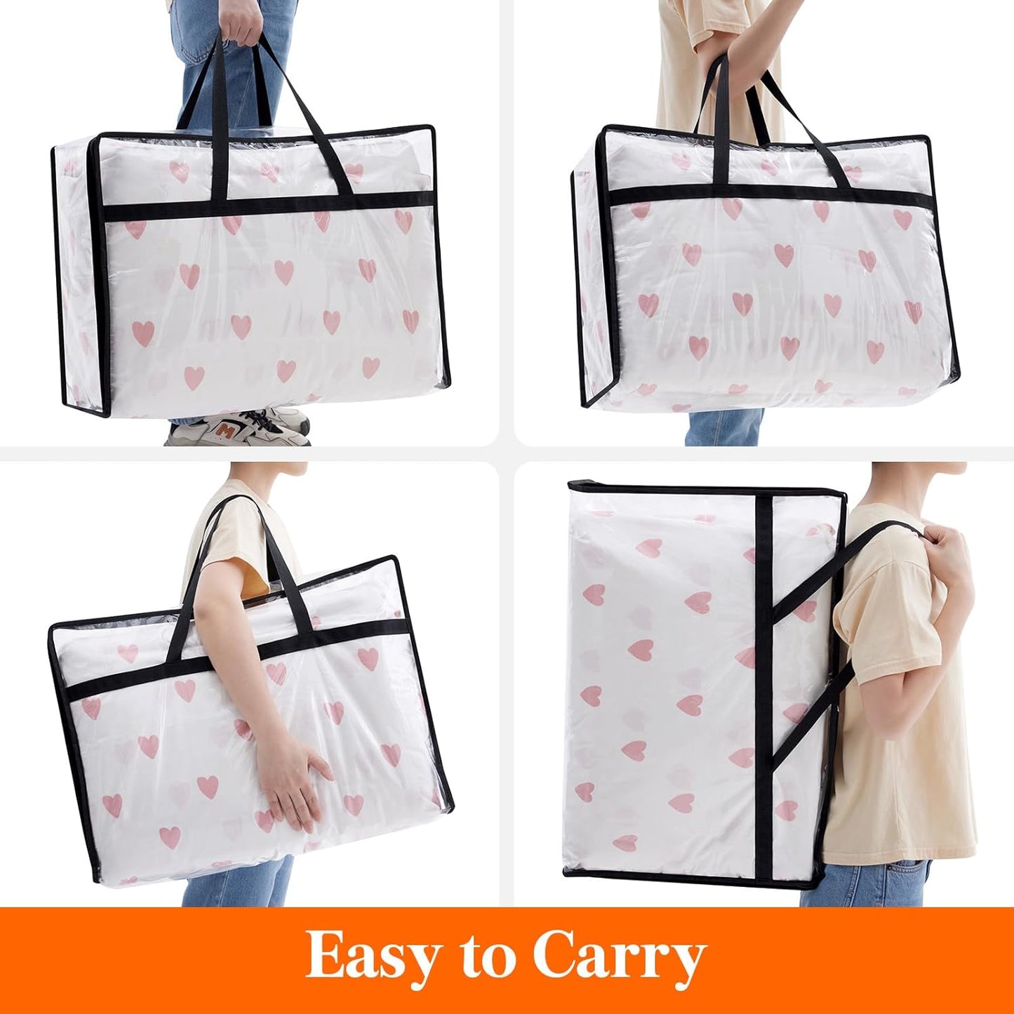 Lifewit 3 Pack Clear Clothes Storage Bags, 60L Plastic Blanket Storage Bag, Vinyl Foldable Moving Bags with Zipper, Closet Organizers and Storage Containers for Bedding, Duvet, Comforter