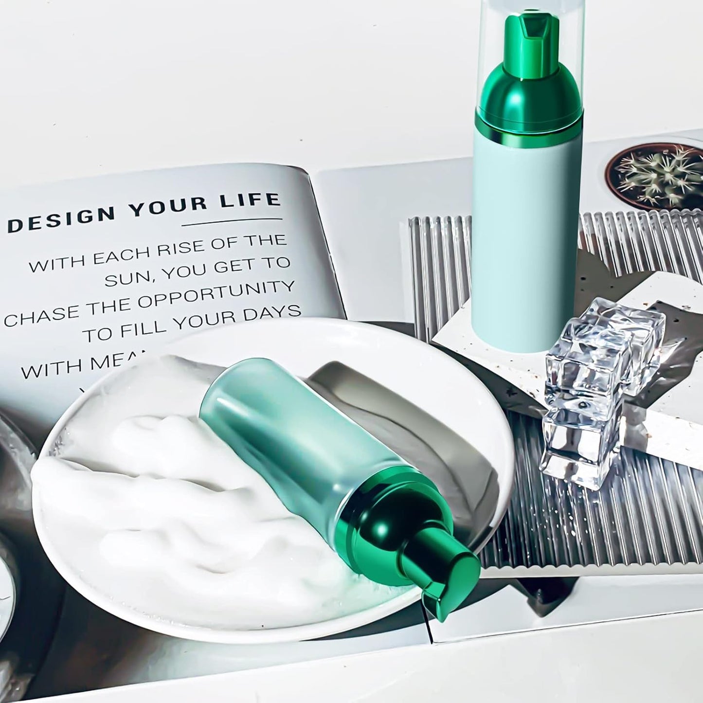 Lil Ray 2 Oz Empty Green Foam Pump Bottle, Travel Foamer Soap Dispenser for Lash Shampoo, Hand Soap, Foaming Cleaner(Green Pump, 12 PCS)