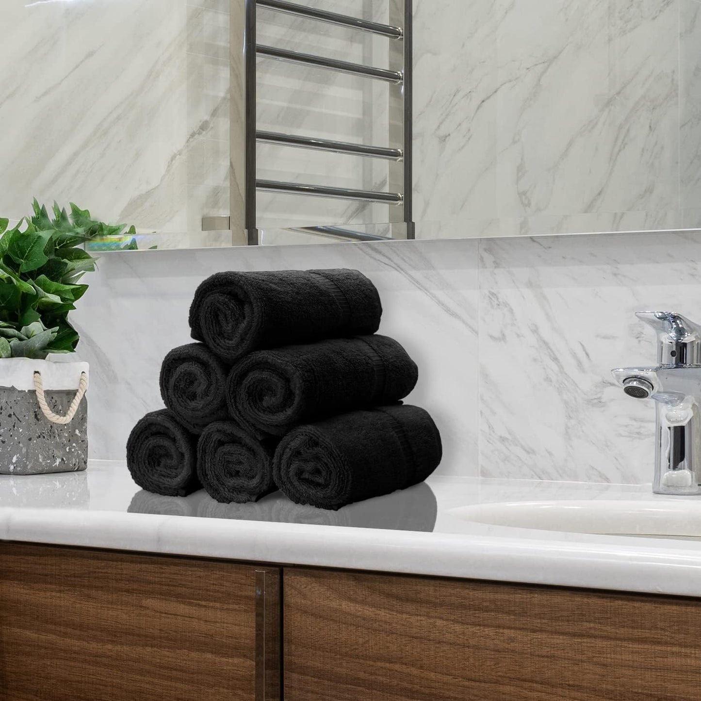 Monogrammed Hand Towel, Personalized Initial Gift, Extra Absorbent 100% Turkish Cotton - Soft Terry Finish - Set of 2 - White Block Initial N - Embroidered on Black Towels