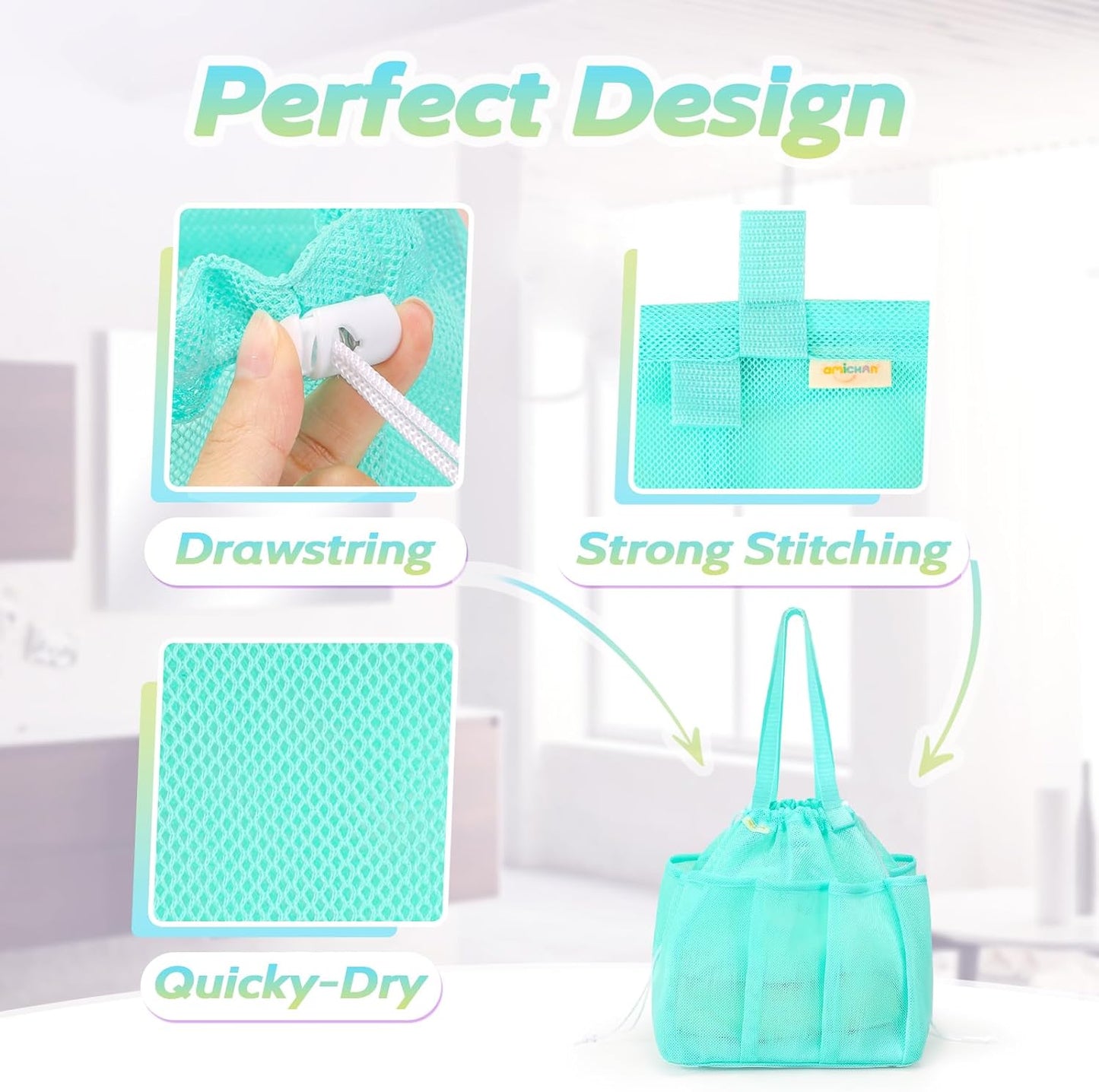 Mesh Shower Caddy Portable, Dorm Room Essentials for College Students Girls and Guys, Blue Large Capacity Shower Bag for Bathroom,Camping,Gym