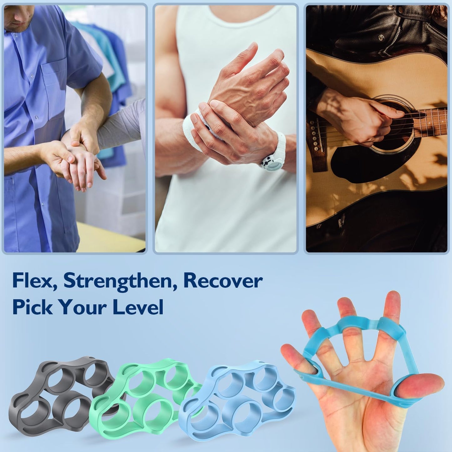 FitBeast Grip Strength Trainer, Finger Exerciser, Forearm Strengthener 9-Piece Kit, Hand Grip Strengthener Targeted Strength, Relief & Recovery