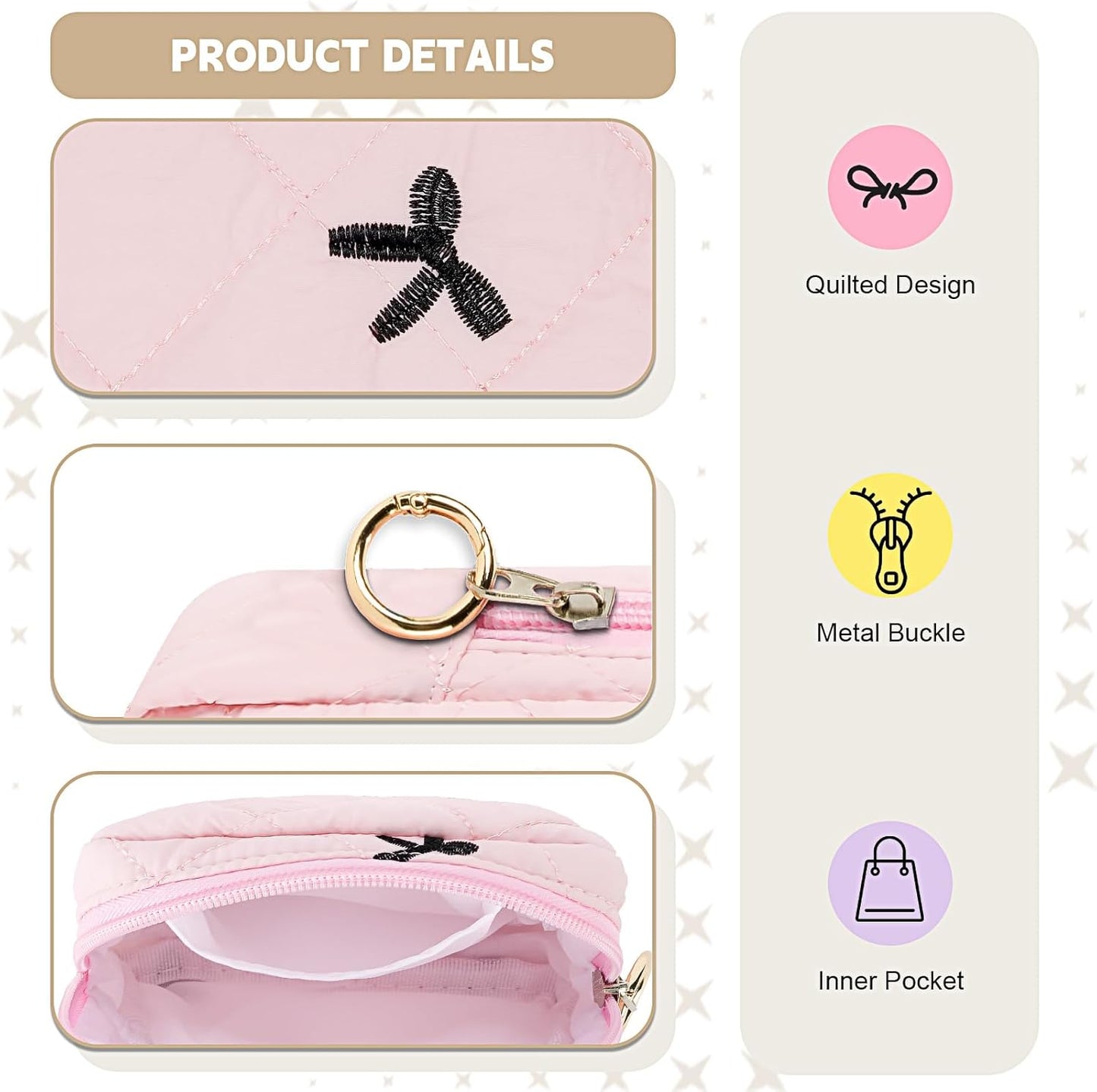 Period Bag for Teen Girls, Quilted Sanitary Napkin Storage Bag, Cute Bow Tie Menstrual Pad Pouch Tampon Holder (White)